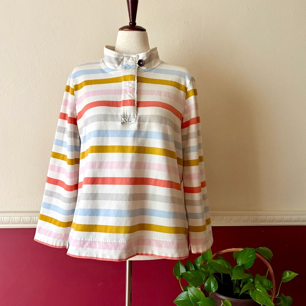 Joules Saunton Classic Funnel Neck 1/4 Zip Sweatshirt Stripe 16 Cotton Pullover